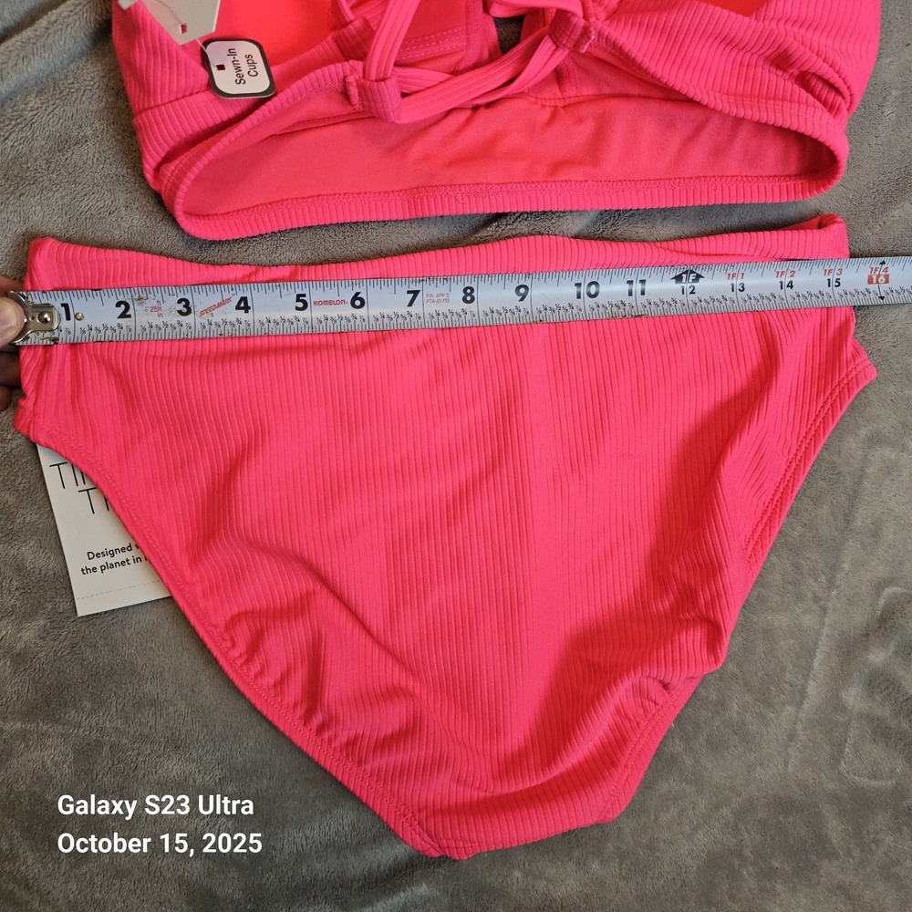 NWT Time And Tru Women's Bikini Set Coral Ribbed Large Mid Rise - Picture 5 of 9
